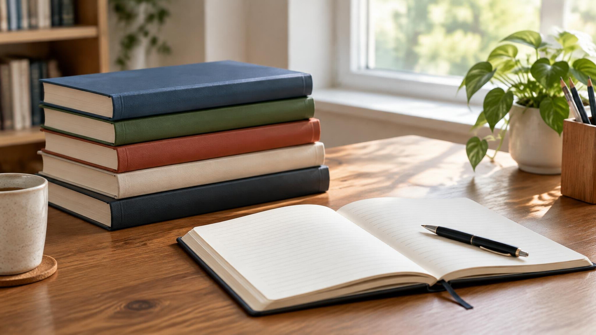 Stack of books on a table