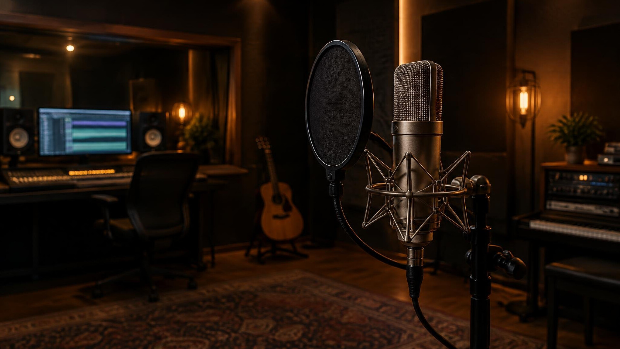 Podcast microphone in a recording studio